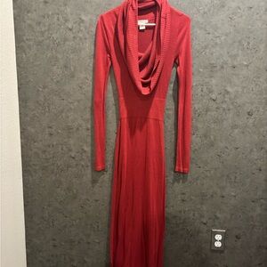 Arden B Red Long Sleeve Cowl Neck Dress
